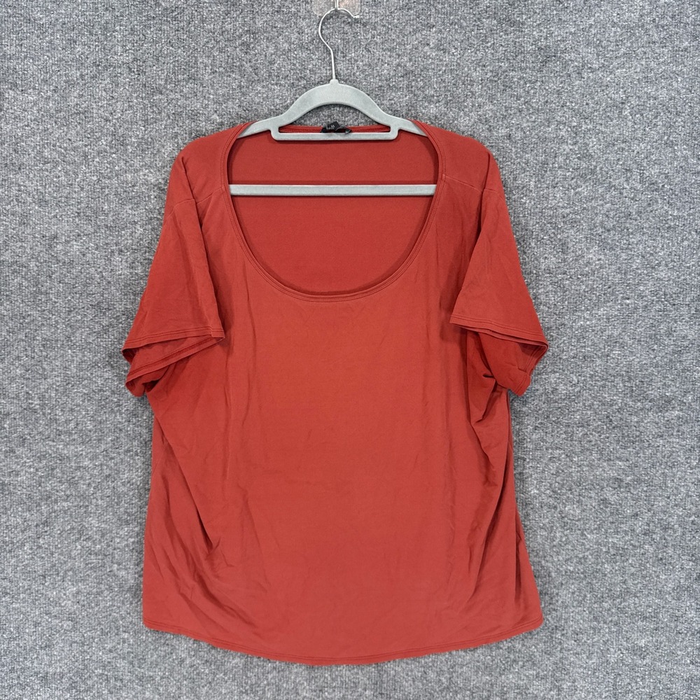 Eileen Fisher Top Women 1X Orange Silk Jersey Scoop Neck Short Sleeve Plus Size